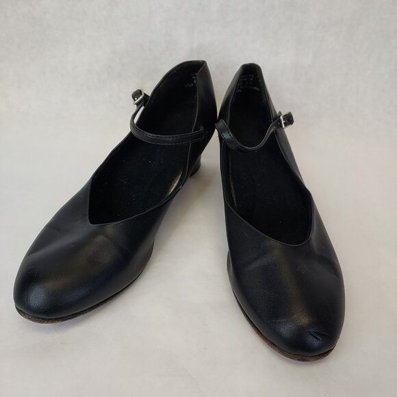 Ballet Maker Ballroom Dance Shoe Womens 8.5 Ankle Strap Leather Sole Matte Black - Picture 5 of 14